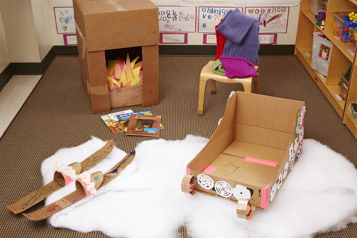 The DIY Cardboard  Sled Make  a Pretend Play Ski Lodge at Home 